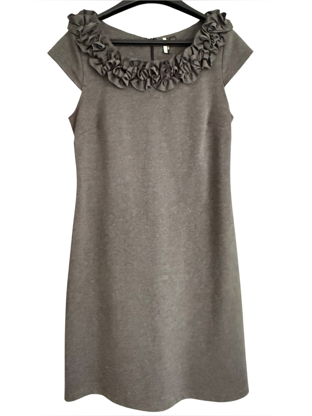 Forever Gray Ruffle Neck Shift Dress
Size M